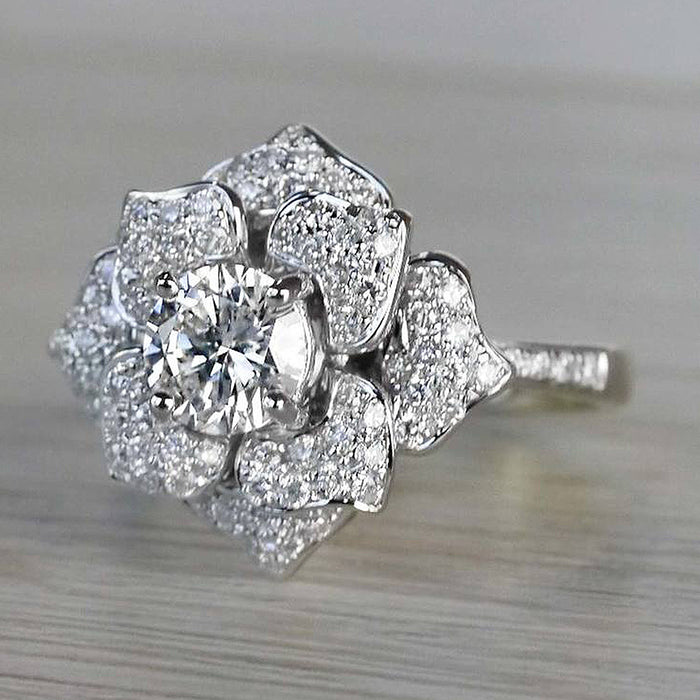 Flower zircon full diamond ring for women, daily all-match light luxury ring