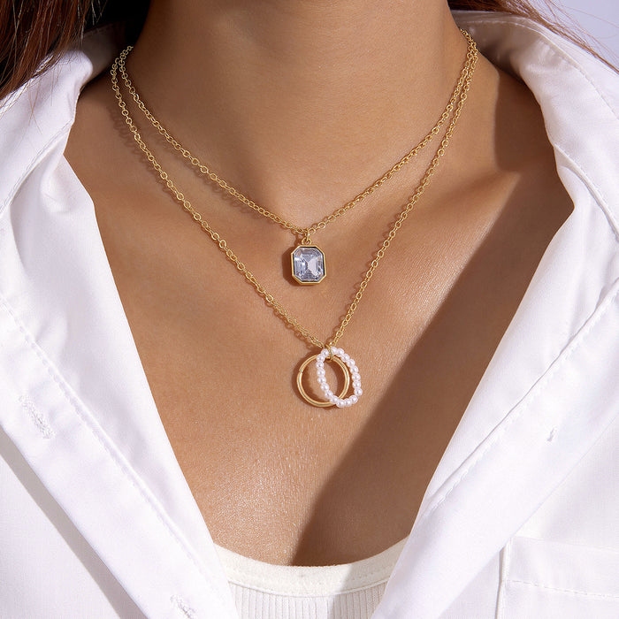 Multi-Layered Pearl and Heart Pendant Necklace