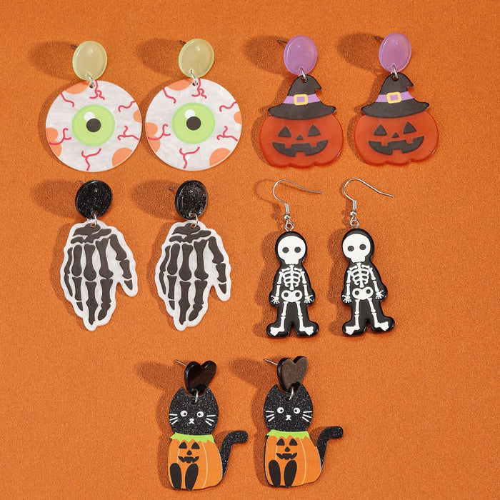 Wholesale Halloween Cartoon Stud Earrings Set - Spooky Pumpkin, Ghost & Bat Alloy Earring Multipack for Women