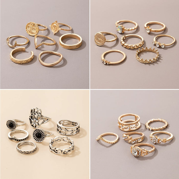 Micro-diamond-embellished palm moon snake ring set