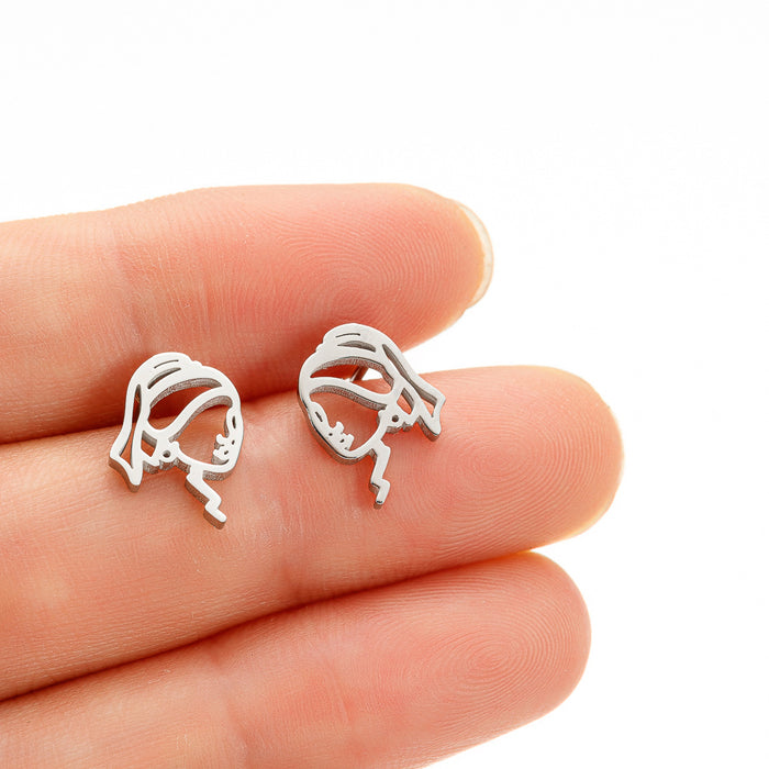 Abstract Face Stainless Steel Stud Earrings - Artistic and Unique Jewelry