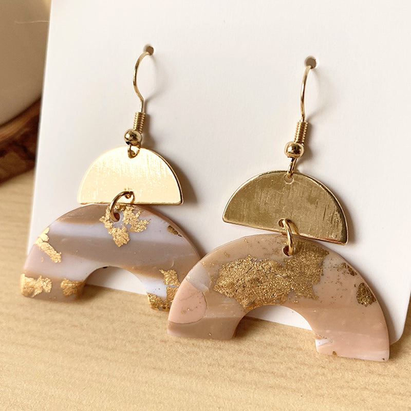 Trendy Geometric Clay Earrings - Gold Foil Design with Retro Charm