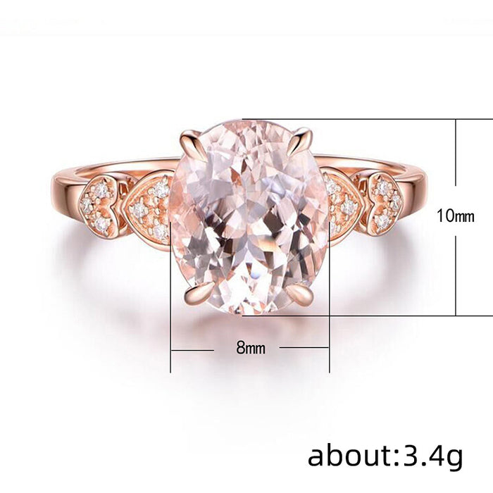 Anillo de corazón de diamante de imitación ovalado bañado en cobre y oro rosa