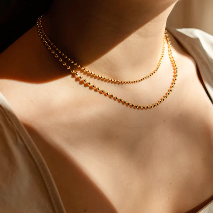 Collar bañado en oro de 18 quilates con cuentas redondas grandes y pequeñas - Joyería de moda para mujer