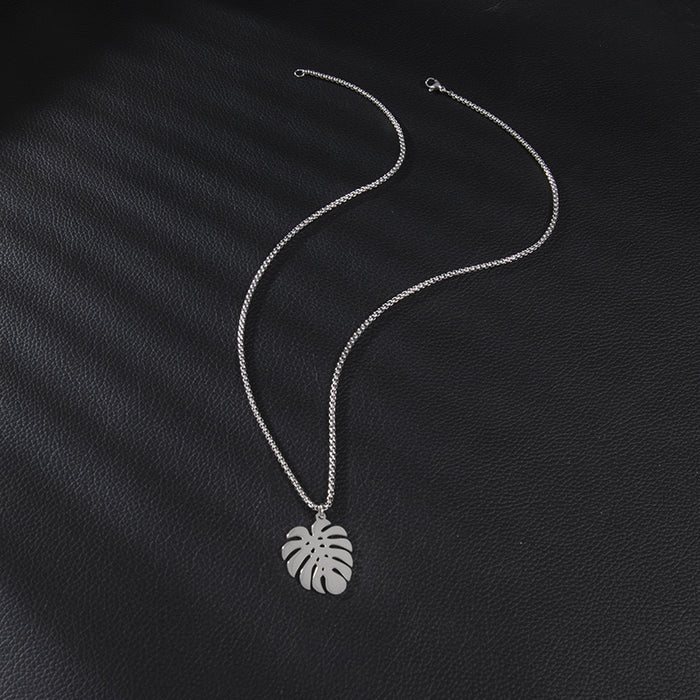 Palm leaf pendant necklace, stainless steel small fresh long clavicle chain foreign trade spot