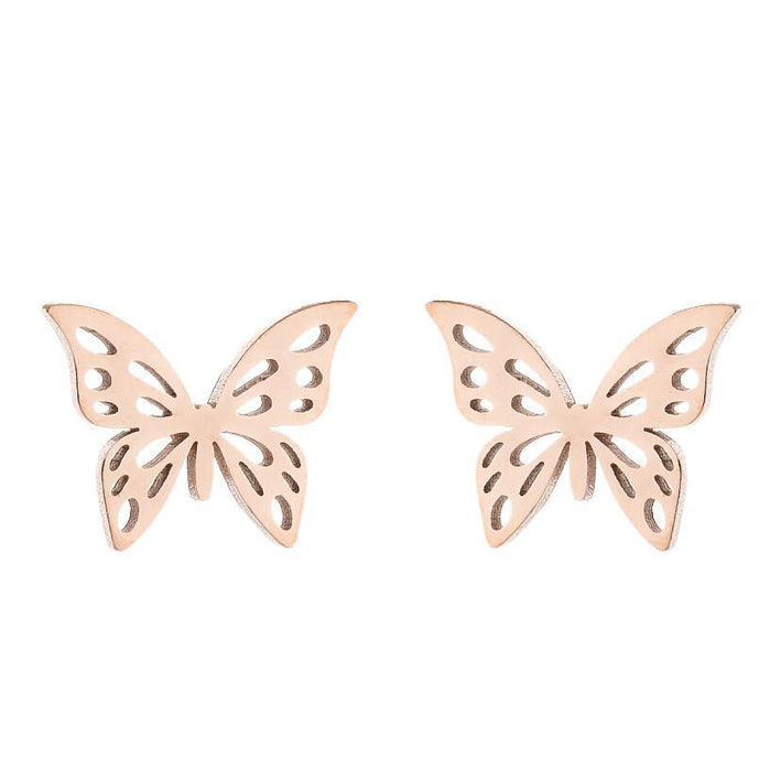 Butterfly earrings, double stainless steel female models small fresh hollow Korean style wings Yiwu small commodity wholesale