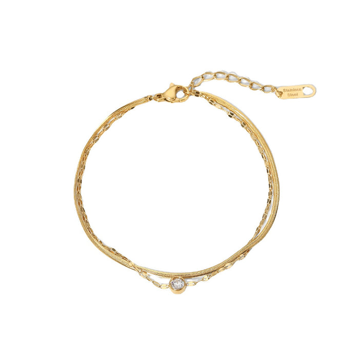 Fashionable Snake Bone Chain Bracelet - Zircon Inlaid Double Layer Jewelry for Women