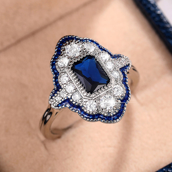 Peacock blue oil drop ring hollow lace thin circle women's ring