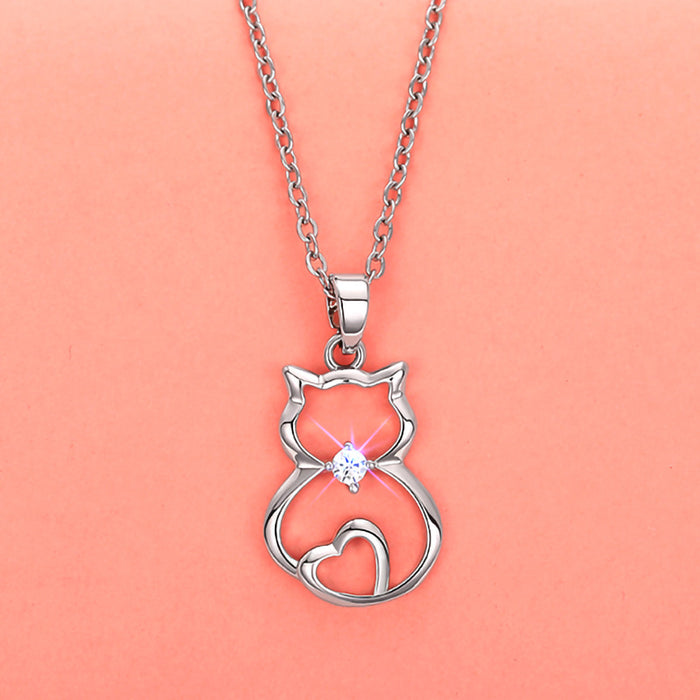 Hollow Kitten Pendant Japanese and Korean Style Heart Shaped Accessory Necklace