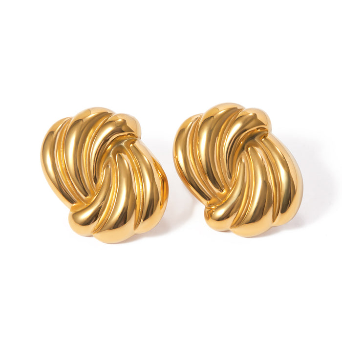 18K Gold Plated Stainless Steel Twisted Rope Earrings - High-End Fashion Jewelry