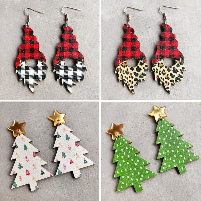 Wooden Christmas tree earrings