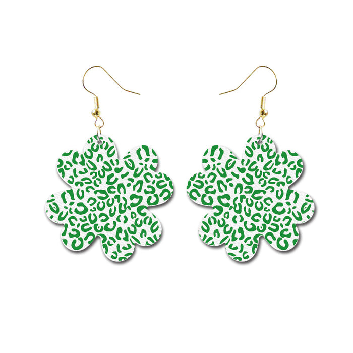 St. Patrick's Day Glitter Earrings with Green Polka Dot and Leather Flower