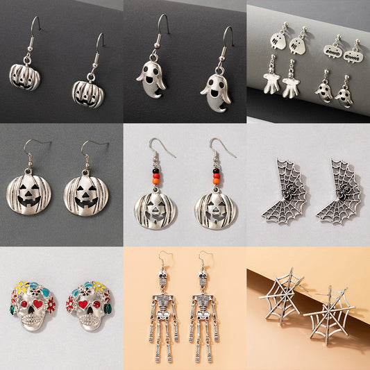 Halloween ghost earrings set simple silver cold style ghost earrings