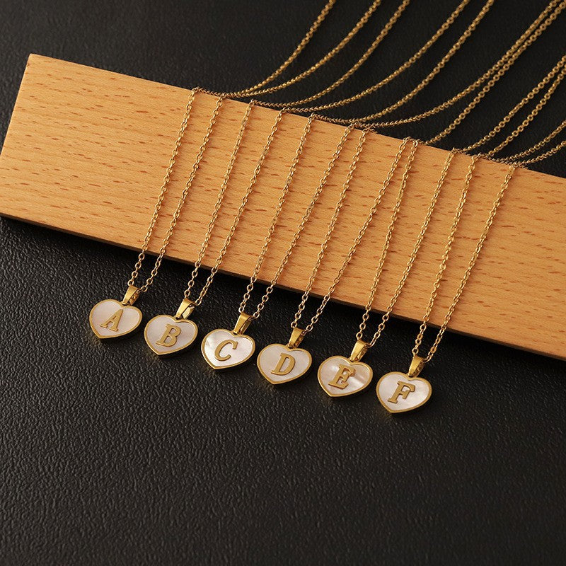 European and American 18K gold heart clavicle necklace, mother-of-pearl pendant letter necklace