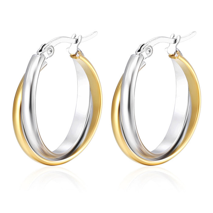 Spherical round 18K gold-plated two-tone stainless steel earrings, simple and fashionable earrings