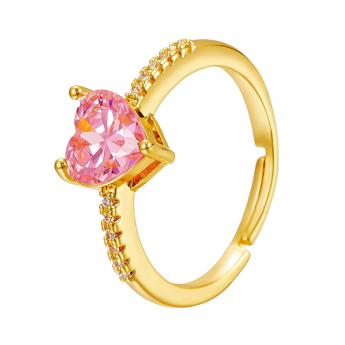 Wholesale pink heart-shaped zircon open rings