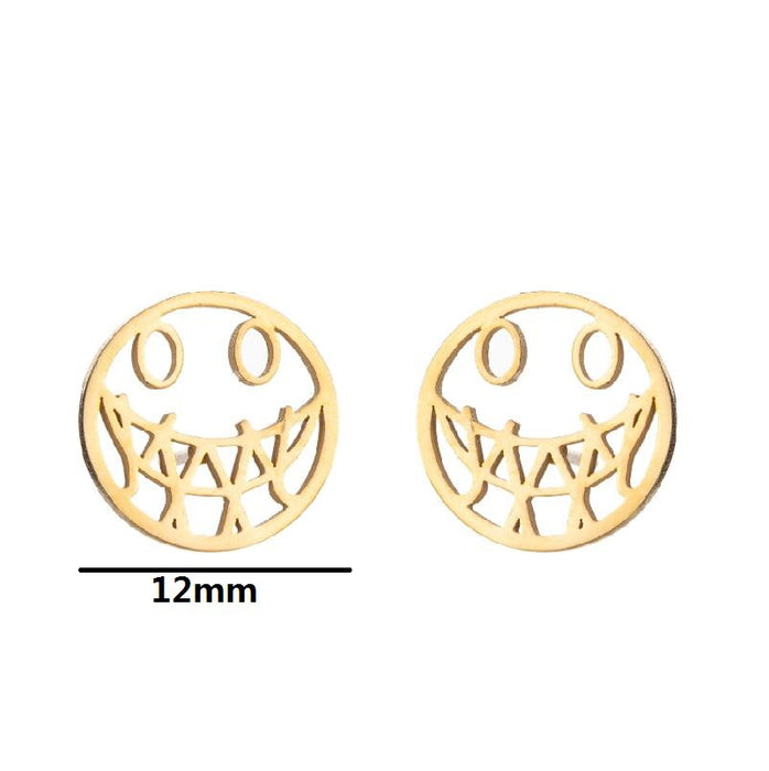 Heart and Smiley Face Stainless Steel Stud Earrings - Cute and Playful Jewelry