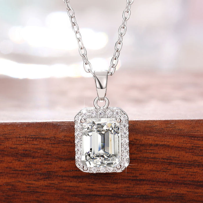 Rectangular crystal cut women's pendant engagement necklace