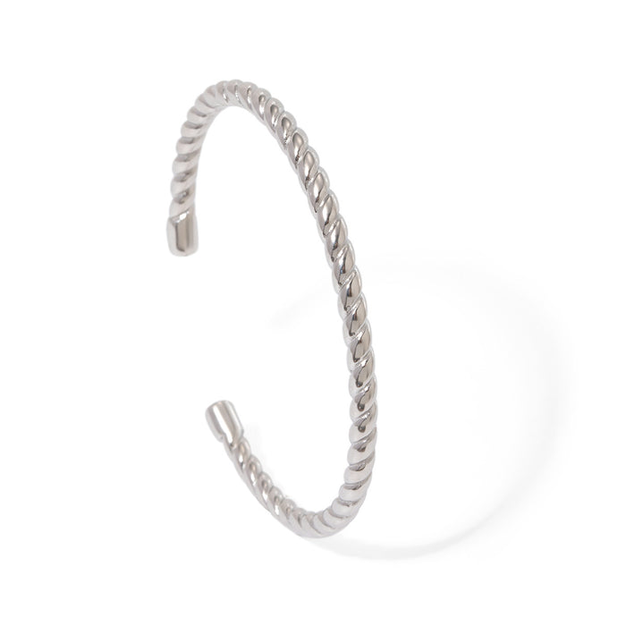 18K Gold Plated Braided Open Bracelet - Cold-Toned Minimalist Titanium Steel Jewelry