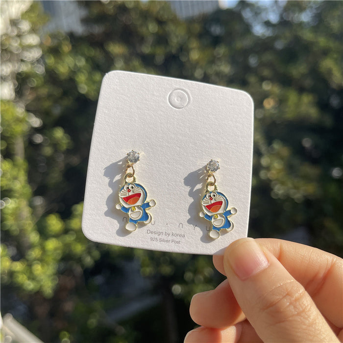 Cartoon earrings | 925 silver needle sweet girl earrings student style earrings