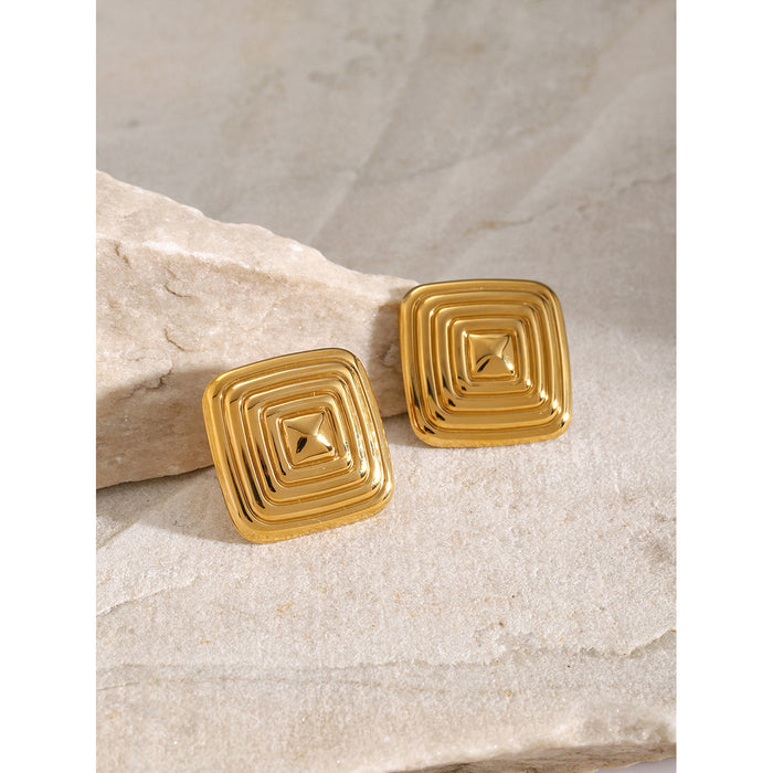 18K Gold Stainless Steel Square Maze Earrings - Unique Titanium Steel Jewelry