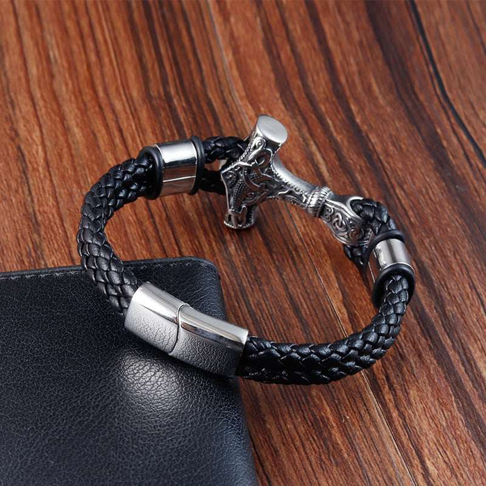 Bracelet Stainless Steel Vintage Braided Genuine Leather