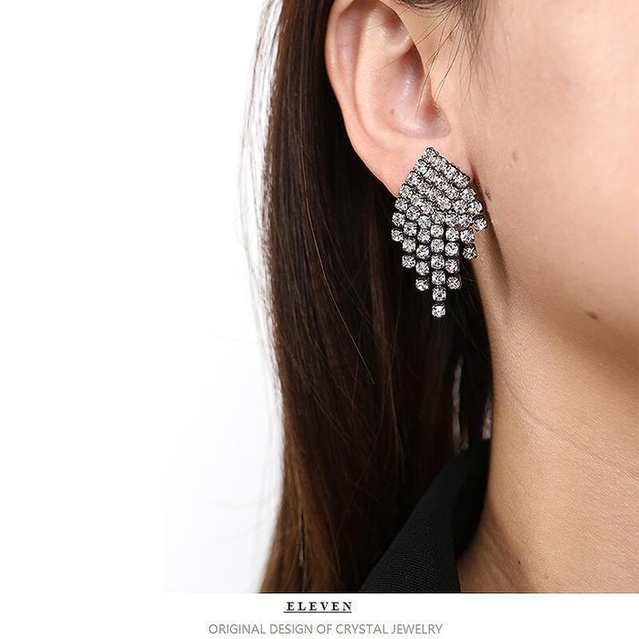 S925 Silver Geometric Earrings - Sparkling Long Drop Jewelry for Women