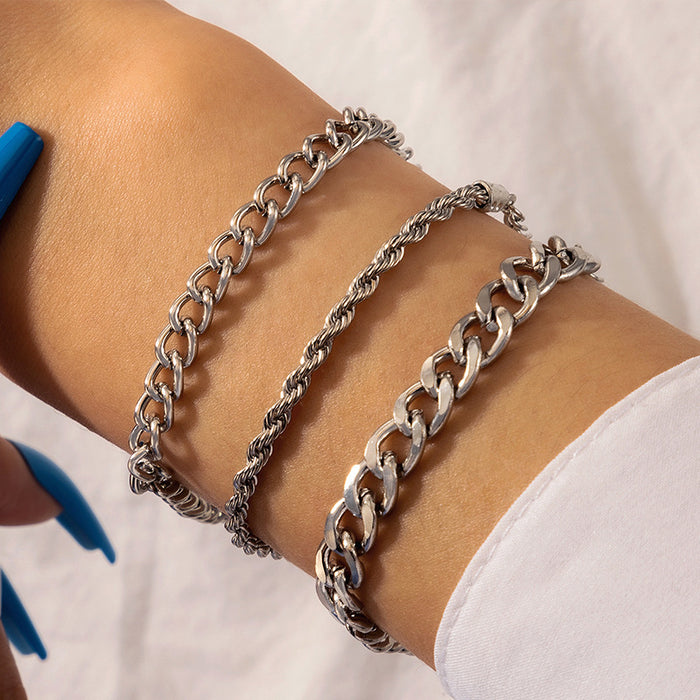 Simple Geometric Multi-Layer Bracelet Set with Punk Style Twist