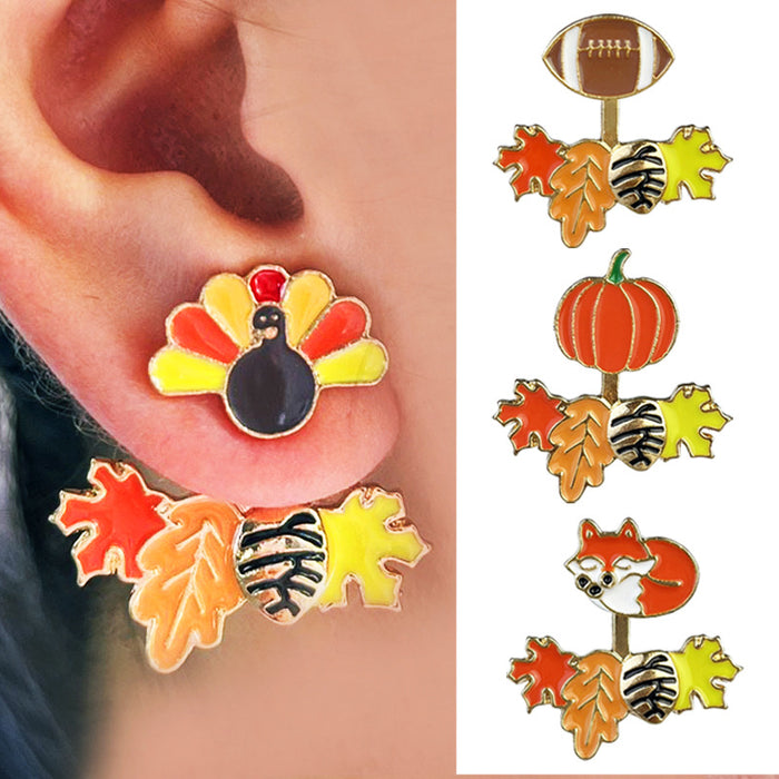 Thanksgiving Autumn Stud Earrings with Turkey, Maple Leaf, Pumpkin, and Fox Designs