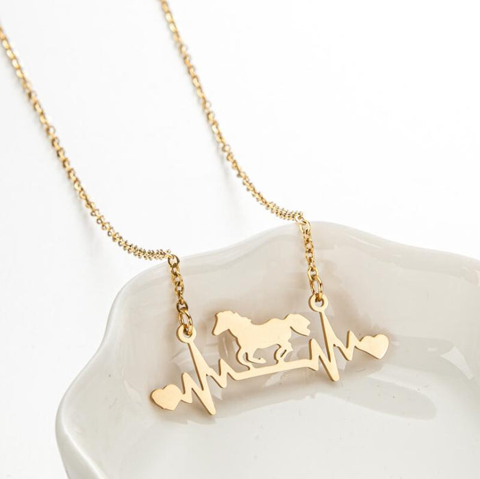 Heartbeat pendant necklace, summer geometric simple love-shaped clavicle chain cross-border light luxury animal horse jewelry