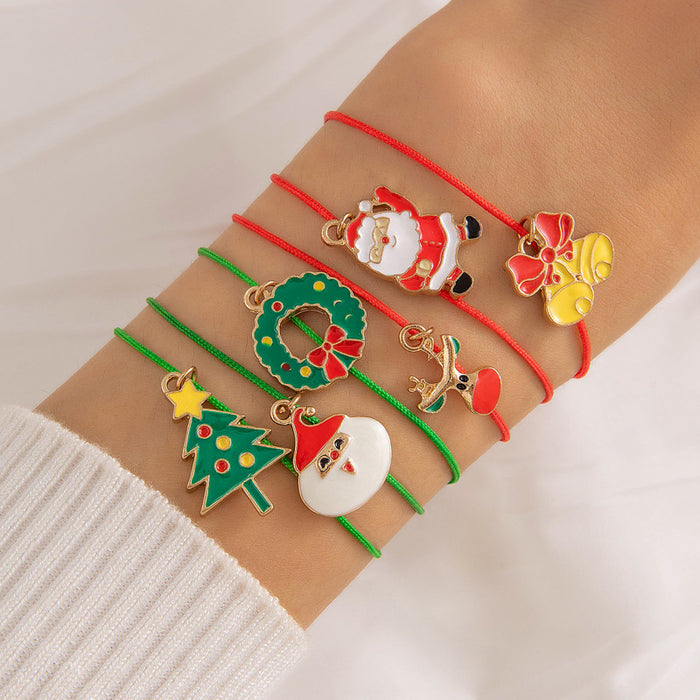 Christmas Tree and Reindeer Bracelet Set - Six-Piece Colorful Jewelry