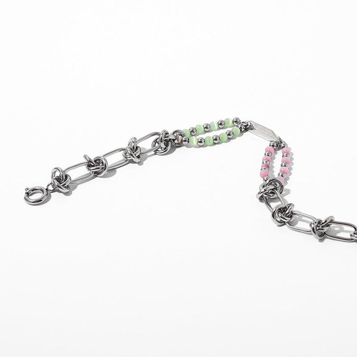 Titanium steel powder green double-layer natural stone bracelet - wallojewerly 