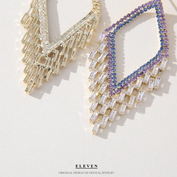 Luxury Purple Geometric Earrings - Heavy Zircon Dangles for a High-End Look