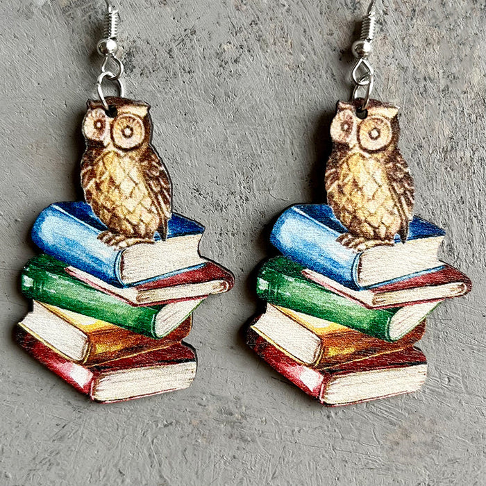 School season owl wooden earrings