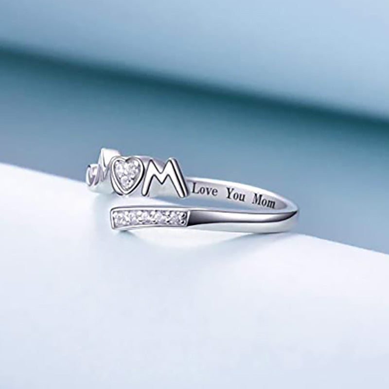 Love heart open ring mother's day gift letter female ring
