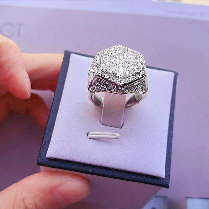 Alloy full diamond diamond ring men's European and American fashion men's ring