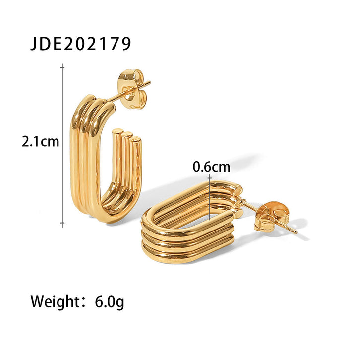 Pendientes de acero inoxidable chapado en oro de 18 quilates con forma de U y triple círculo: joyería con diseño geométrico