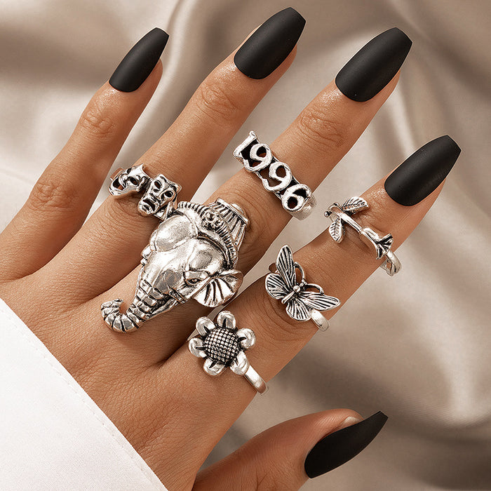 Ethnic style rose butterfly 6-piece animal ring