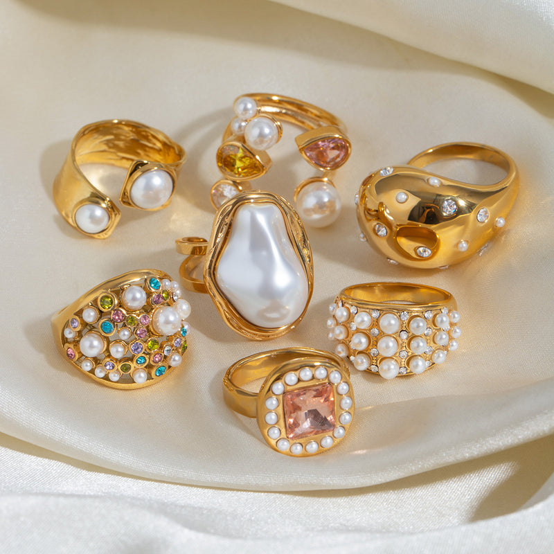Stainless steel pearl exaggerated ring