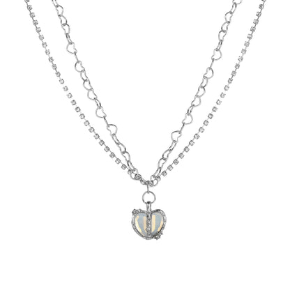 Alloy Heart Silver Micro Set Zircon Necklace - wallojewerly 