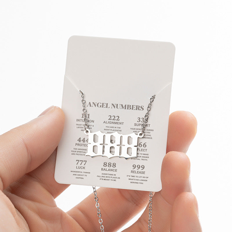 Angel Number Sweater Chain, Vintage 000-999 Stainless Steel Pendant Necklace Wholesale - wallojewerly 
