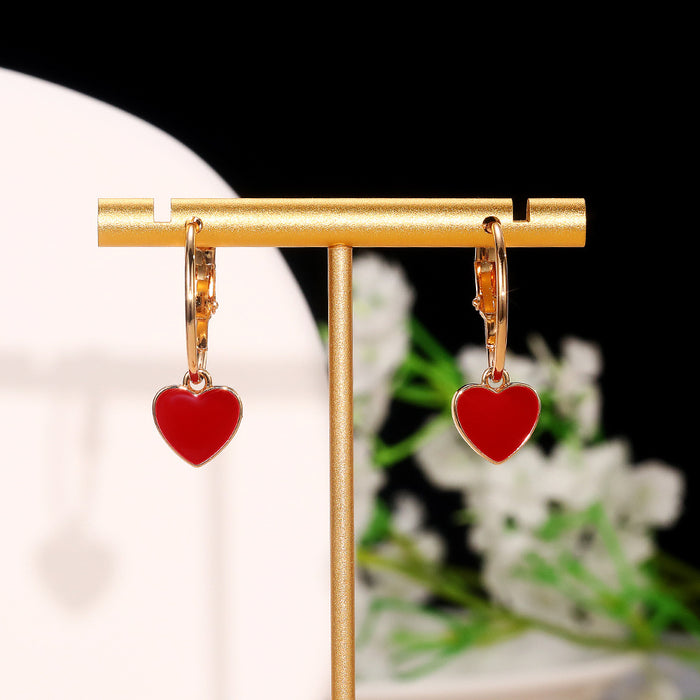 Red love earrings oil drop heart shaped earrings for women