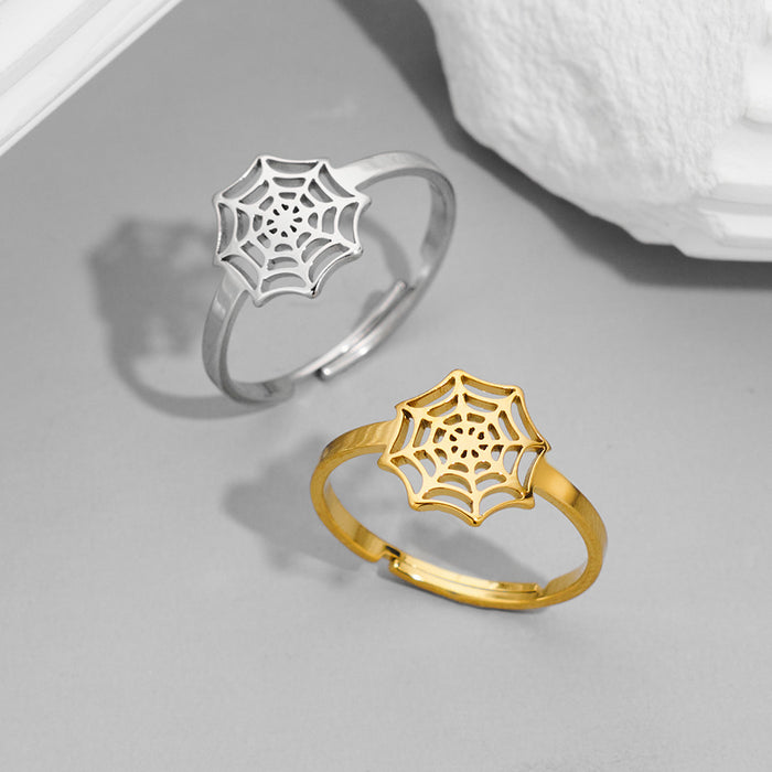 Stainless steel Halloween spider web ring, funny open ring wholesale