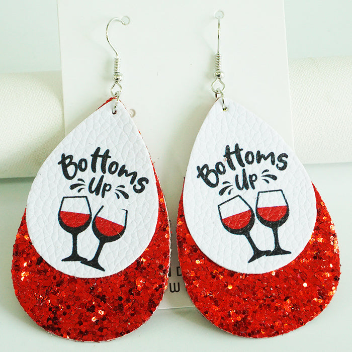 Party Leather Earrings with Beer, Wine, and Whiskey Themes