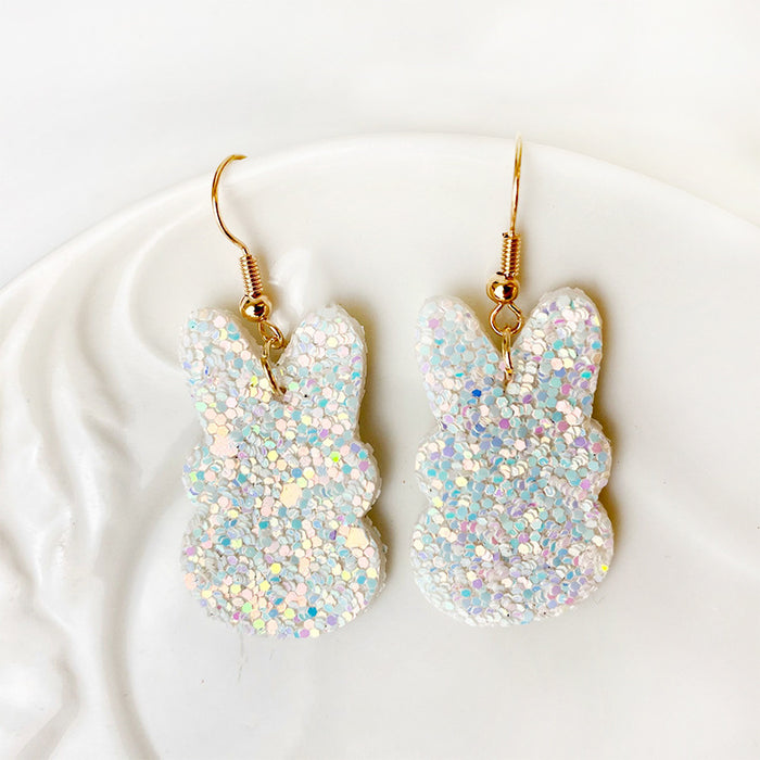 Easter Bunny Earrings with Colorful Glitter Design