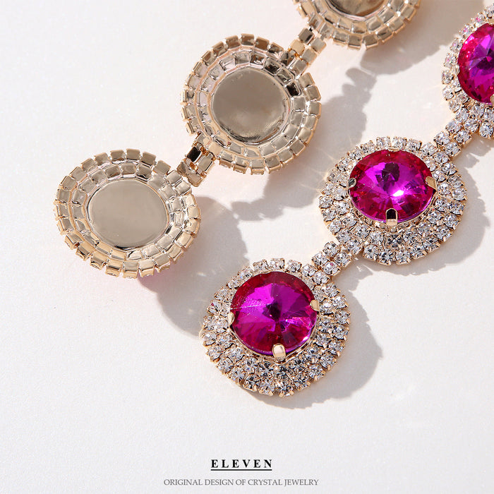 Korean Vintage Red Gemstone Earrings - Elegant and Luxurious Rhinestone Jewelry for Women