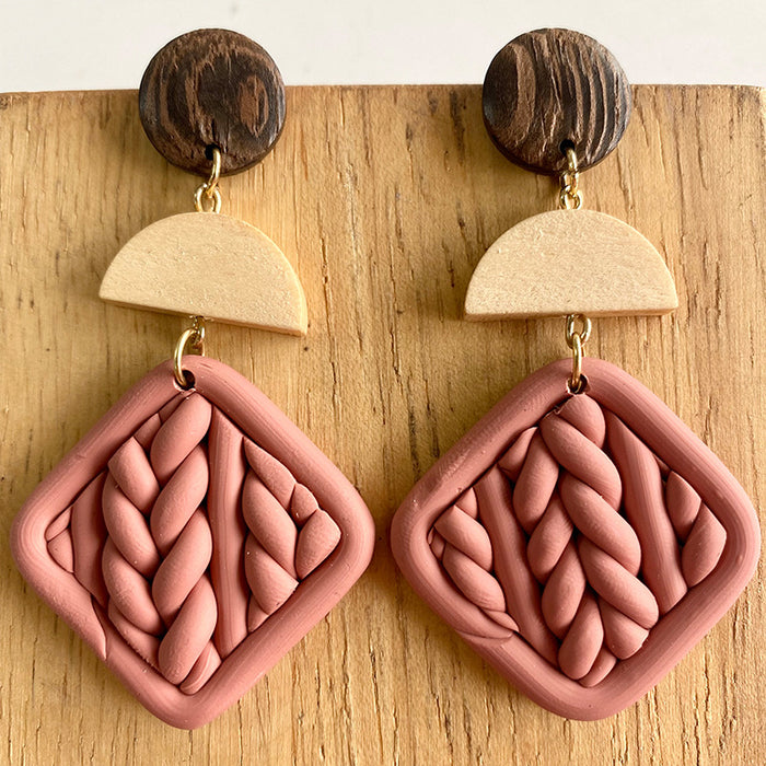 Handcrafted Geometric Embossed Clay Earrings - Stylish and Unique Jewelry