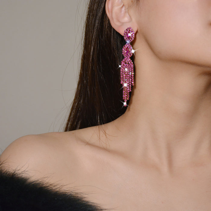 Pendientes de cadena con borlas brillantes de lujo: pendientes colgantes con diamantes de imitación brillantes para mujer