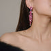 Pink tassel chain diamond earrings - wallojewerly 