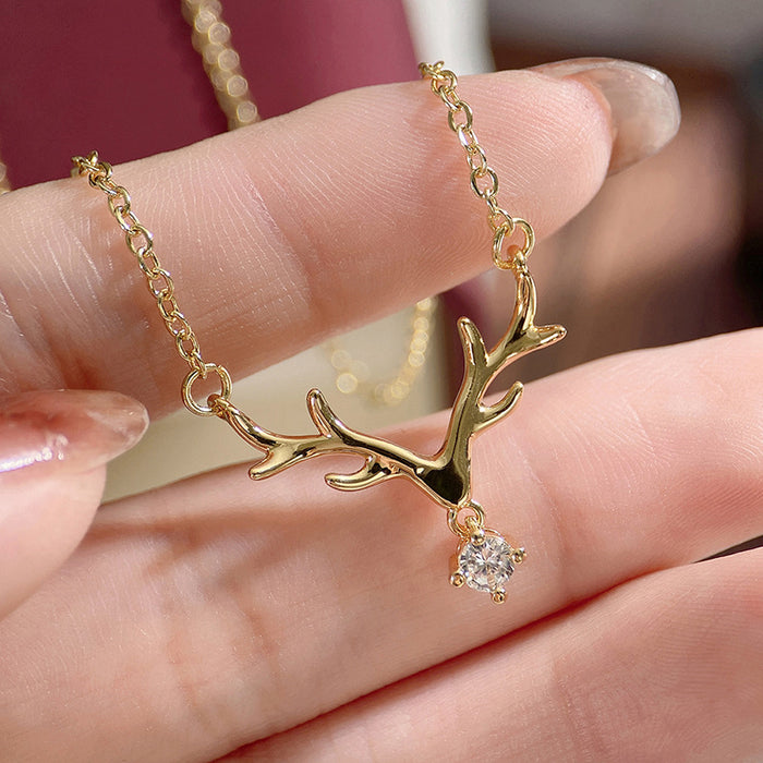 Christmas Elk Zircon Pendant Necklace